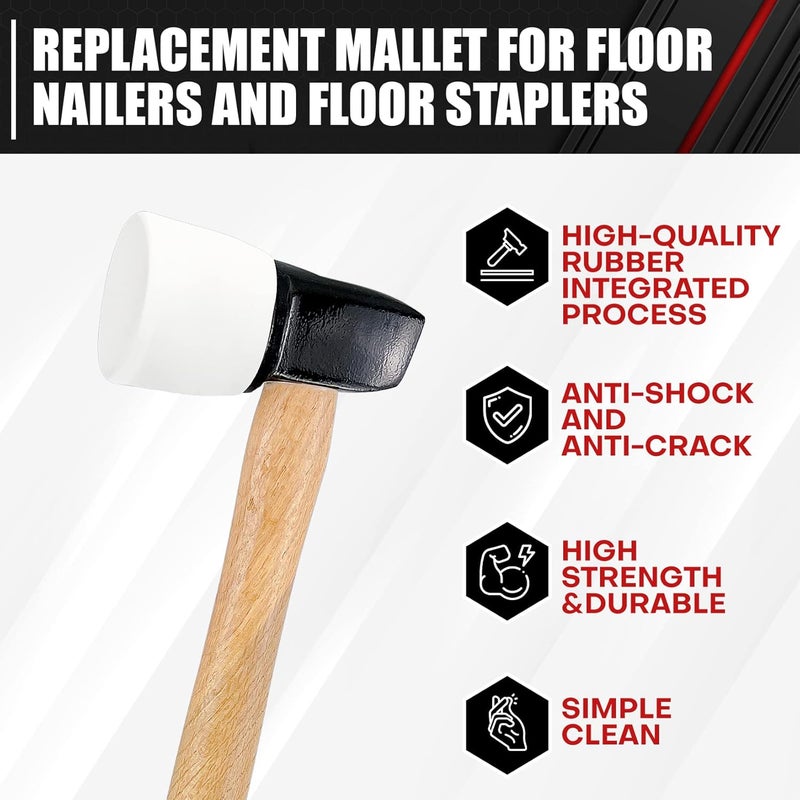 ct White Rubber Flooring Mallet with Replaceable Head,Non-Marring Head, Wood Handle, 1 Replacement head - Image 4